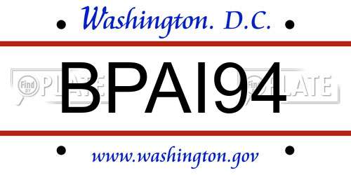BPAI94 District Of Columbia License Plate