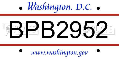 BPB2952 District Of Columbia License Plate