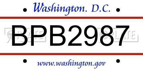 BPB2987 District Of Columbia License Plate