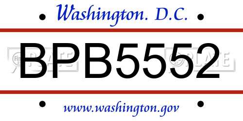 BPB5552 District Of Columbia License Plate