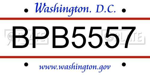 BPB5557 District Of Columbia License Plate