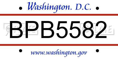 BPB5582 District Of Columbia License Plate