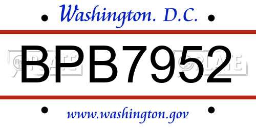 BPB7952 District Of Columbia License Plate