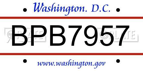 BPB7957 District Of Columbia License Plate
