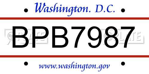 BPB7987 District Of Columbia License Plate