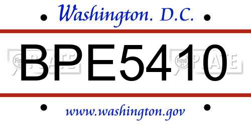BPE5410 District Of Columbia License Plate