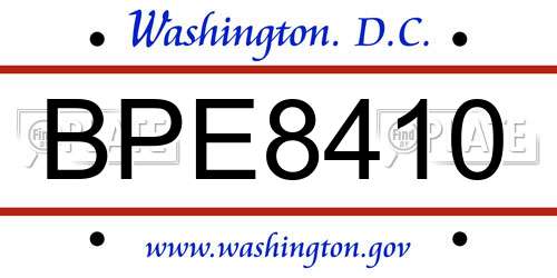 BPE8410 District Of Columbia License Plate