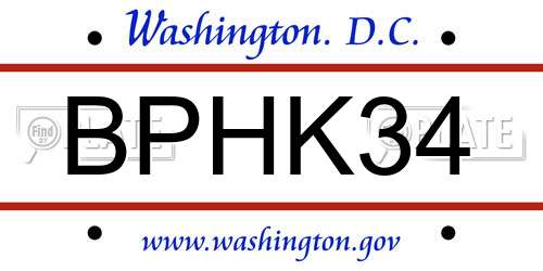 BPHK34 District Of Columbia License Plate