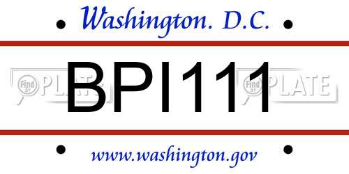 BPI111 District Of Columbia License Plate