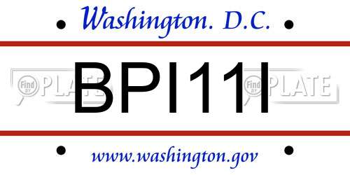 BPI11I District Of Columbia License Plate