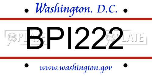 BPI222 District Of Columbia License Plate