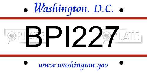 BPI227 District Of Columbia License Plate