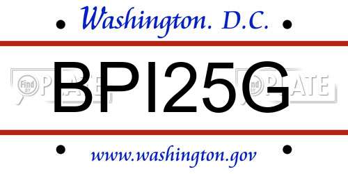 BPI25G District Of Columbia License Plate