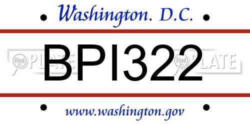 BPI322 District Of Columbia License Plate