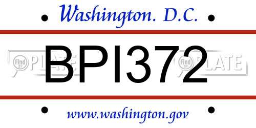 BPI372 District Of Columbia License Plate