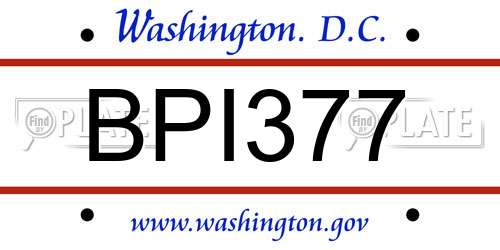 BPI377 District Of Columbia License Plate