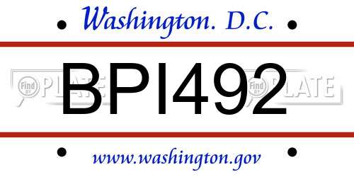 BPI492 District Of Columbia License Plate
