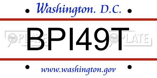 BPI49T District Of Columbia License Plate
