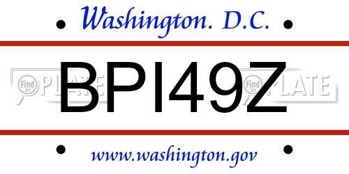 BPI49Z District Of Columbia License Plate