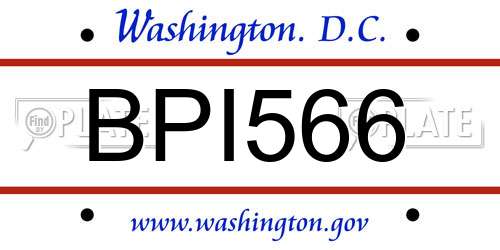 BPI566 District Of Columbia License Plate