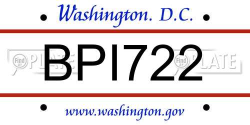 BPI722 District Of Columbia License Plate
