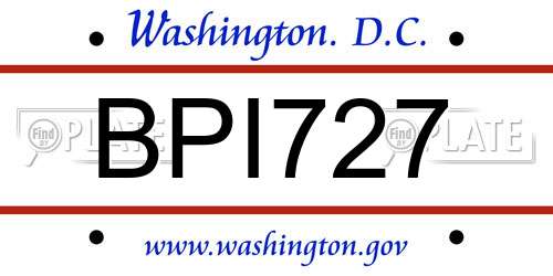 BPI727 District Of Columbia License Plate