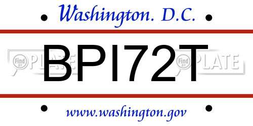 BPI72T District Of Columbia License Plate