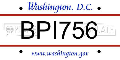 BPI756 District Of Columbia License Plate