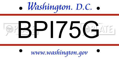 BPI75G District Of Columbia License Plate