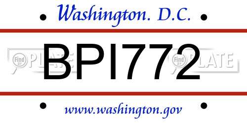 BPI772 District Of Columbia License Plate