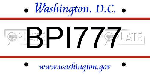 BPI777 District Of Columbia License Plate