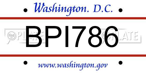 BPI786 District Of Columbia License Plate
