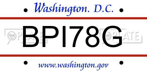BPI78G District Of Columbia License Plate