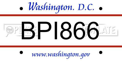 BPI866 District Of Columbia License Plate