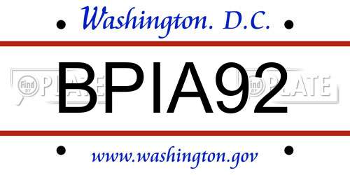 BPIA92 District Of Columbia License Plate