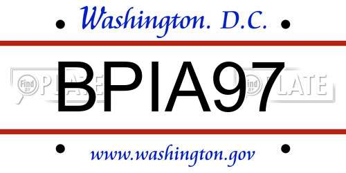 BPIA97 District Of Columbia License Plate