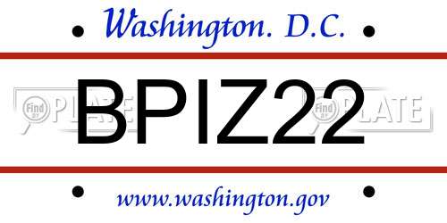 BPIZ22 District Of Columbia License Plate