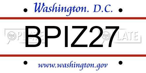 BPIZ27 District Of Columbia License Plate