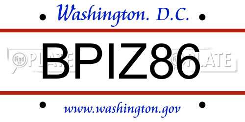 BPIZ86 District Of Columbia License Plate