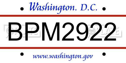 BPM2922 District Of Columbia License Plate