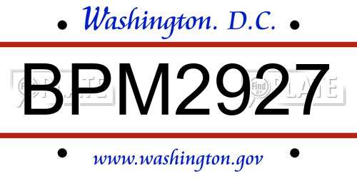BPM2927 District Of Columbia License Plate