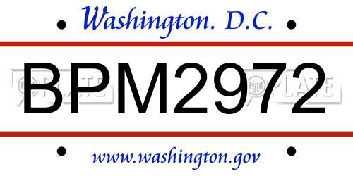 BPM2972 District Of Columbia License Plate