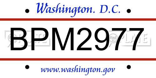 BPM2977 District Of Columbia License Plate