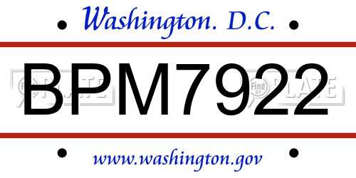 BPM7922 District Of Columbia License Plate