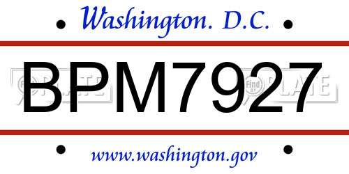 BPM7927 District Of Columbia License Plate