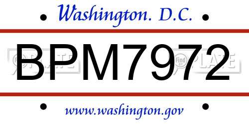 BPM7972 District Of Columbia License Plate