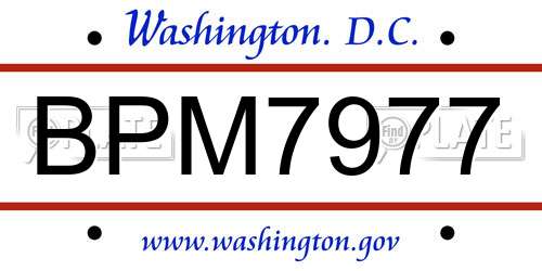 BPM7977 District Of Columbia License Plate