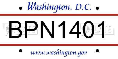BPN1401 District Of Columbia License Plate
