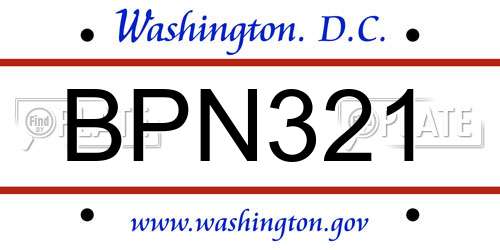 BPN321 District Of Columbia License Plate