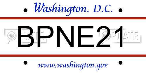 BPNE21 District Of Columbia License Plate